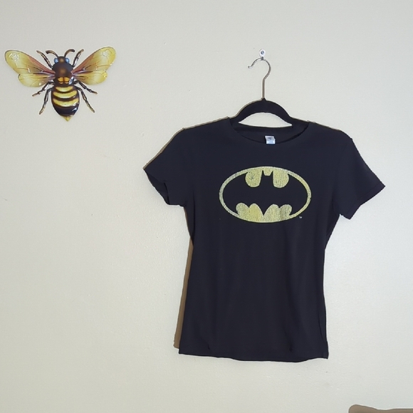 Delta Tops - Black T-Shirt with Gold Batman Logo
